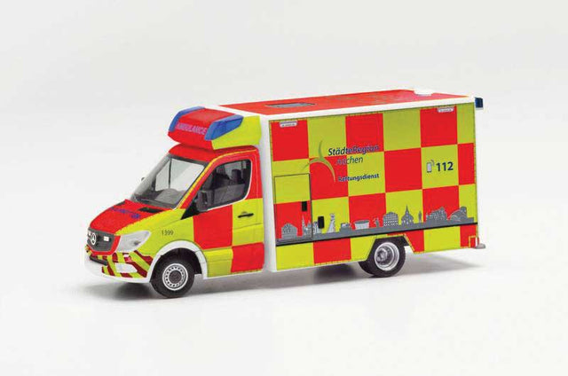 Mercedes-Benz Sprinter Box-Body Ambulance - Assembled -- Aachen, Germany, Fire Department (orange, yellow, German Lettering)
