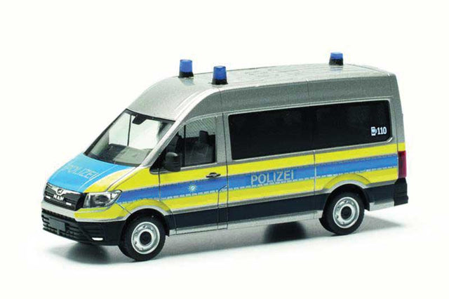 MAN TGE Passenger Van - Assembled -- Police (silver, yellow, blue, German Lettering)