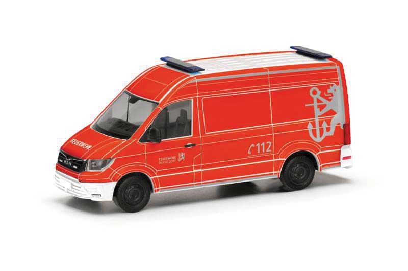 MAN TGE High-Roof Van Ambulance - Assembled -- Fire Department (red, white, German Lettering)