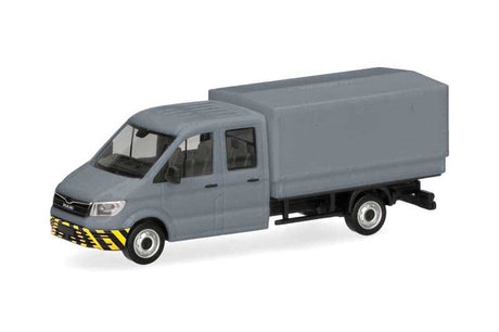 MAN TGE Pickup Truck with Canvas Tarp Top - Assembled -- Municipal (gray, yellow, black, German Lettering)