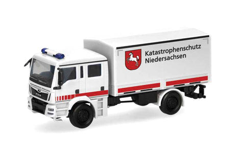 MAN TGM Covered Box Truck - Assembled -- Disaster Control (white, red, German Lettering)