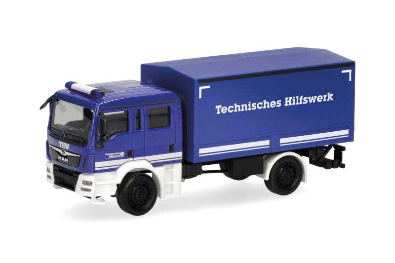 MAN TGM Covered Box Truck - Assembled -- THW (blue, white, German Lettering)