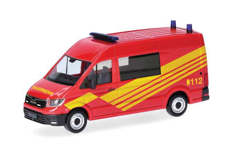 MAN TGE High-Roof Cargo Van Ambulance - Assembled -- Fire Department (red, yellow, German Lettering)