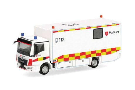MAN TCL Box Truck Ambulance - Assembled -- Malteser Munich (white, red, yellow, German Lettering)