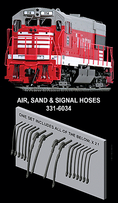 Diesel Locomotive Rubber MU & Brake Hose Set -- 16 Pieces