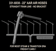 22" AAR Air Hoses - Molded Rubber -- With Straight Train Line Pipe - 4 Pairs