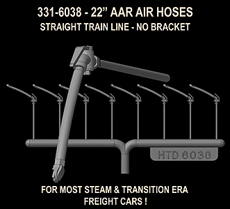 22" AAR Air Hoses - Molded Rubber -- With Straight Train Line Pipe - 4 Pairs