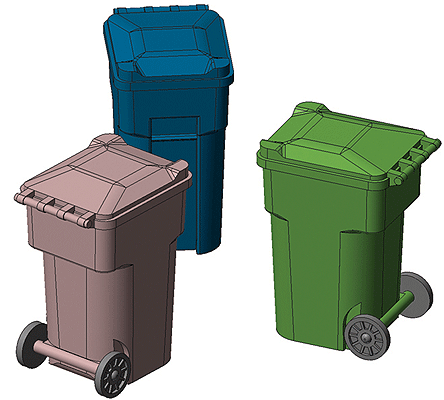 96-Gallon Wheeled Trash & Recycling Bin -- Kit (blue) pkg(6)
