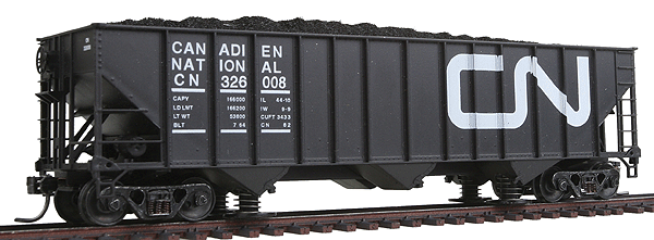 Bowser 100-Ton 45' Deluxe Triple Hopper with Coal Load Track Cleaning Car -- Canadian National (black) w/Kadee(R) Couplers