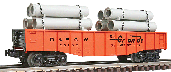 Industrial Rail(TM) Gondola w/Pipe Load - 3-Rail - Ready to Run -- Denver & Rio Grande Western #56135 (orange)