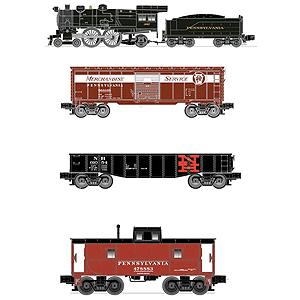 Industrial Rail(R) Steam Fast Freight - 3-Rail -- Pennsylvania 4-4-2 Steam Engine w/3 Cars, 40 x 60" Oval