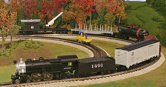 3-Rail Deluxe Work Train Set -- Santa Fe 4-4-2 Engine w/6 Cars, 40 x 70" Oval