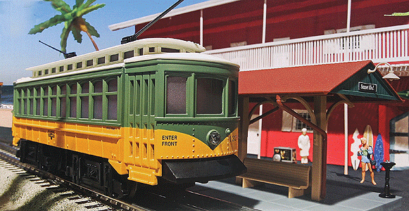 3-Rail California Trolley Set -- Los Angeles Transit Trolley, Station Platform, 40" x 50" Oval