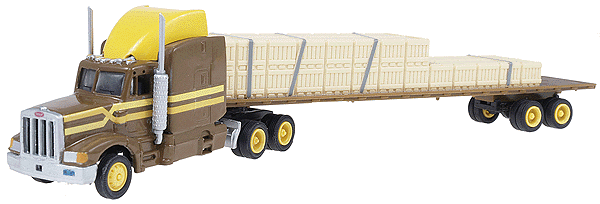 American Tractor/Trailer - Assembled -- Peterbilt 357 A/E w/Flatbed Trailer & Boxes