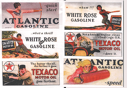Vintage Gas Station/Oil Billboard Signs pkg(6) -- 1920s