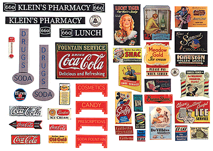 Billboard Signs/Posters (Printed Color Graphics) -- 1930-1950s Drugstore & Pharmacy Signs pkg(41)