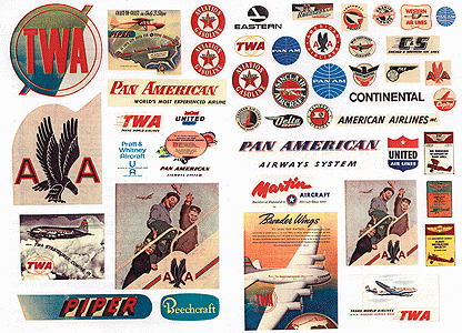 Billboard Signs/Posters (Printed Color Graphics) -- 1940-1950s Aviation & Airline Signs pkg(46)