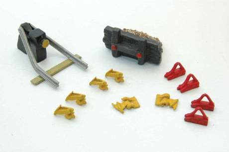 Wheel-Railcar Stops & Derail Detail Set -- 12 Pieces (Unpainted)