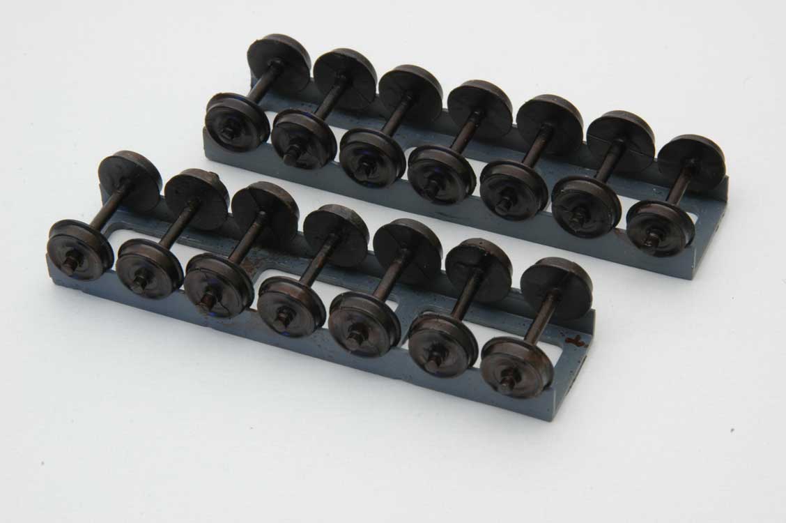 Wheel Cradles -- Unpainted Metal Castings - 2 Cradles and 14 Scale Wheelsets