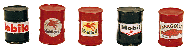Custom Oil Barrel pkg(5) -- Mobil Oil (red, black)