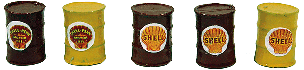 Custom Oil Barrel pkg(5) -- Shell Oil Company (yellow, red)