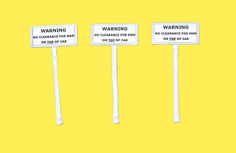 Custom Railroad Right-of-Way Signs -- No Clearance Man on Top of Car pkg(3)
