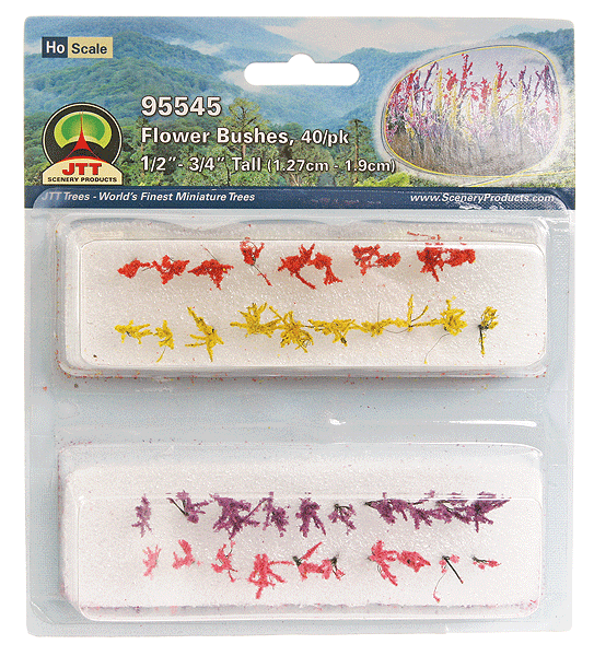 Flower Bushes -- 1/2 to 3/4"  1.3 to 1.9cm Tall (red, pink, yellow, purple) pkg(40)
