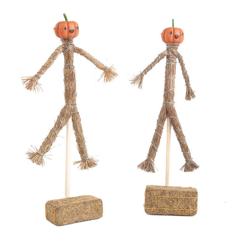 Pumpkin Scarecrows and Hay Bales -- 2 of Each, 3"  7.6cm Tall