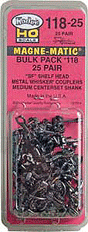 #118-25 Bulk Pack - 25 Pairs #118 SF Shelf Whisker Metal Couplers -- Medium (9/32") Centerset Shank-1