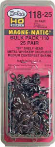 #118-25 Bulk Pack - 25 Pairs #118 SF Shelf Whisker Metal Couplers -- Medium (9/32") Centerset Shank-2
