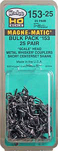 #153 Whisker(R) Scale Knuckle Couplers - Kit - Magne-Matic(R) -- Short 1/4" Centerset Shank - 25 Pair-1