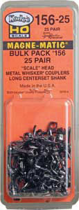 #156 Whisker(R) Scale Knuckle Couplers - Kit - Magne-Matic(R) -- Long Centerset Shank - 25 Pairs-2