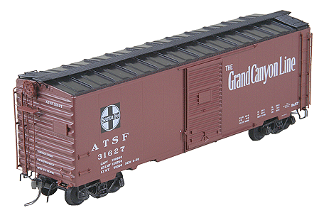 40' PS-1 Boxcar w/6' Youngstown Door & Scale Coupler -- ATSF "Grand Canyon" #31627 (Boxcar Red, black Roof)