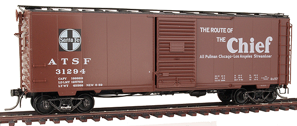 Pullman-Standard 40' Boxcar, 6' Youngstown Door -- Atchison Topeka & Santa Fe "Chief" #31294 (Boxcar Red, black roof)