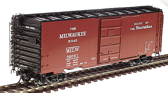 40' PS-1 Boxcar w/7' 5-Panel Superior Door -- Milwaukee Road #35061 (Built 1953, Red Oxide, "Route of the Hiawathas" Slo