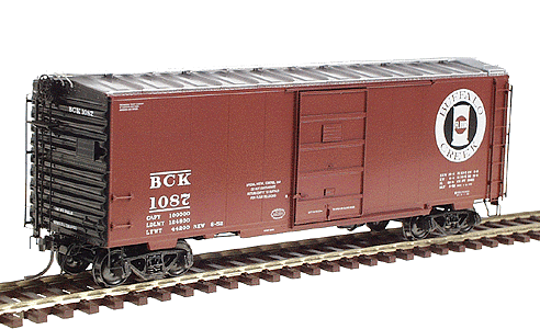 40' PS-1 Boxcar w/7' Youngstown Door -- Buffalo Creek #1087 (Built 1952; Boxcar Red w/Galvanized Roof & Black Ends)
