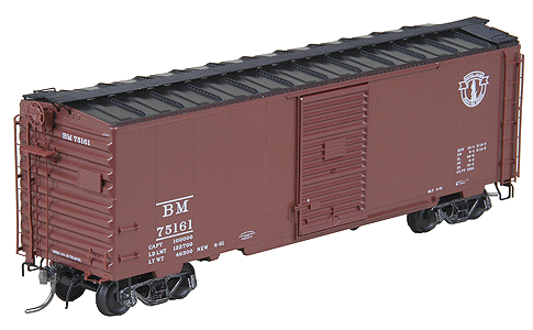40' PS-1 Boxcar w/7' Youngstown Door -- Boston & Maine #75161 (Built 1951; Boxcar Red w/Black Roof)