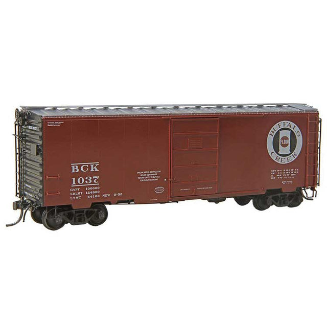 Pullman-Standard PS-1 40' Boxcar w/6' Door - Ready to Run -- Buffalo Creek #1037  (1952 As-Built, Boxcar Red, silver, white)