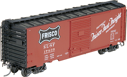 40' PS-1 Boxcar w/8' Youngstown Door - End Rivits -- St. Louis - San Francisco "Frisco" #17315 (Red Oxide)