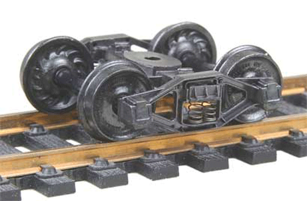 Bettendorf T-Section Fully Sprung Metal Trucks -- Code 110 (.110") 33" Ribbed-Back RP-25 Wheels - 1 Pair-1