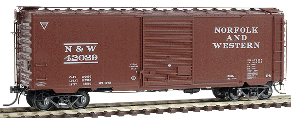 PS-1 40' Post 1954 Boxcar w/8' Youngstown Door -- Norfolk & Western #42029 (Dark Boxcar Red)