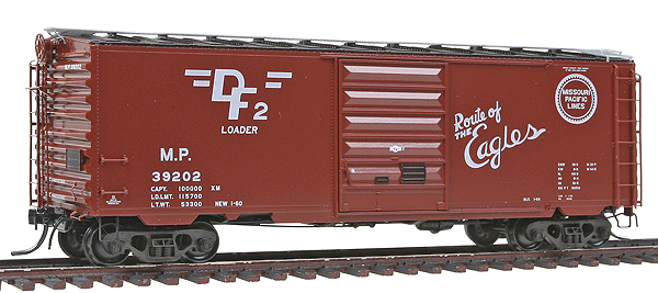 Pullman-Standard PS-1 40' Boxcar w/8' Door - Ready to Run -- Missouri Pacific #39202 (Boxcar Red, Route of the Eagles Slogan)