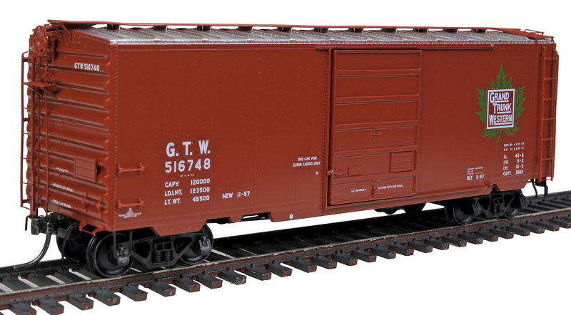 Pullman-Standard PS-1 40' Boxcar w/8' Door - Ready to Run -- Grand Trunk Western #516748 (1957 Scheme, red oxide, green, Leaf Logo)
