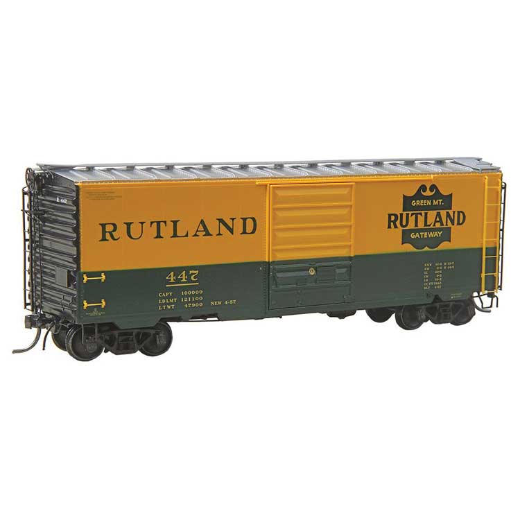 Pullman-Standard PS-1 40' Boxcar w/8' Door - Ready to Run -- Rutland #447 (yellow, green)