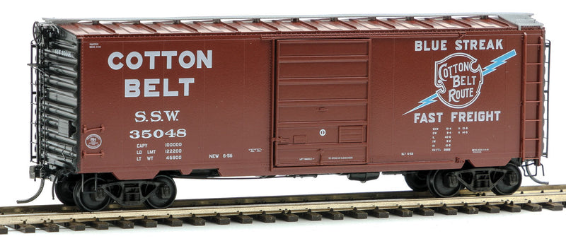 Pullman-Standard PS-1 40' Boxcar w/8' Door - Ready to Run -- Cotton Belt SSW #35048 (Built 1956, Boxcar Red, Blue Streak Logo)