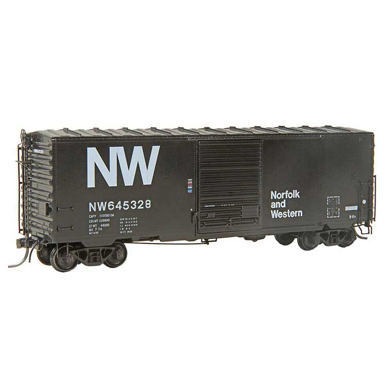 Pullman-Standard PS-1 40' Boxcar w/8' Door - Ready to Run -- Norfolk & Western #645328 (black, white, NW Logo)