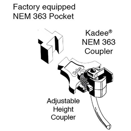 NEM 363 European-Style Couplers -- Extra Long (12.3mm, .484", 31/64") 1 Pair w/NEM 363 to 362, Bolt-On 363 Ad-5