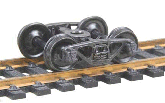 A.S.F.(R) Ride Control(R) 50 Ton Fully Sprung Self-Centering Metal Trucks -- Code 110 (.110") 33" Smooth-Back RP-25 Wheels 1 Pair-1