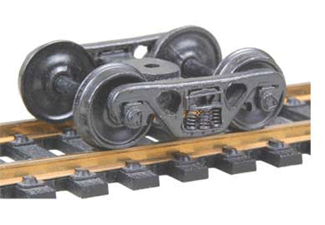 A.S.F.(R) 100-Ton Roller Bearing Fully Sprung Self-Centering Metal Trucks -- Code 110 (.110") 36" Smooth-Back RP-25 Wheels  1 Pair-1