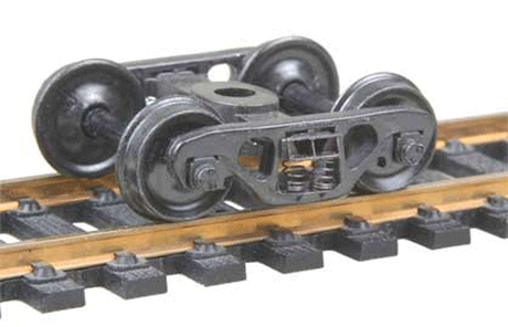 Barber(R) S-2 70-Ton Roller Bearing Fully Sprung Self-Centering Metal Trucks -- Code 110 (.110") 33" Smooth-Back RP-25 Wheels  1 Pair-1